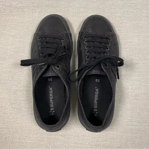 Superga Women’s Black Glitter Sneakers Black Sole NWOT - Picture 6 of 9